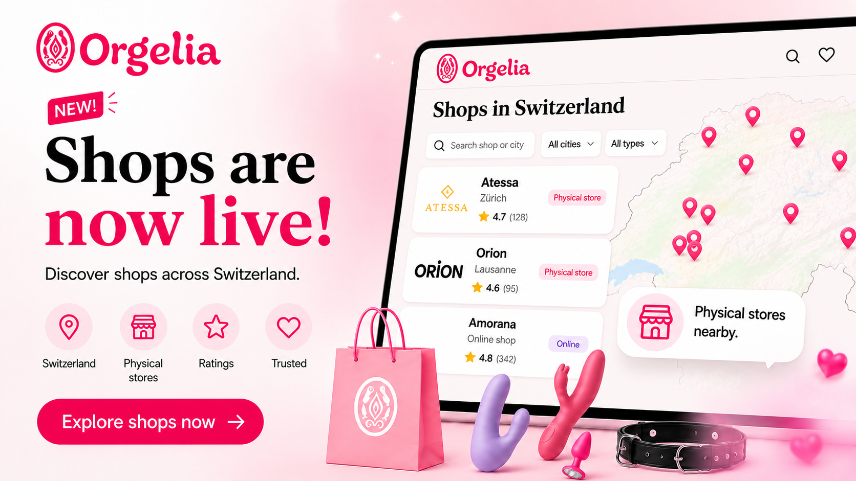 Orgelia shops are now live - discover physical and online sex shops across Switzerland